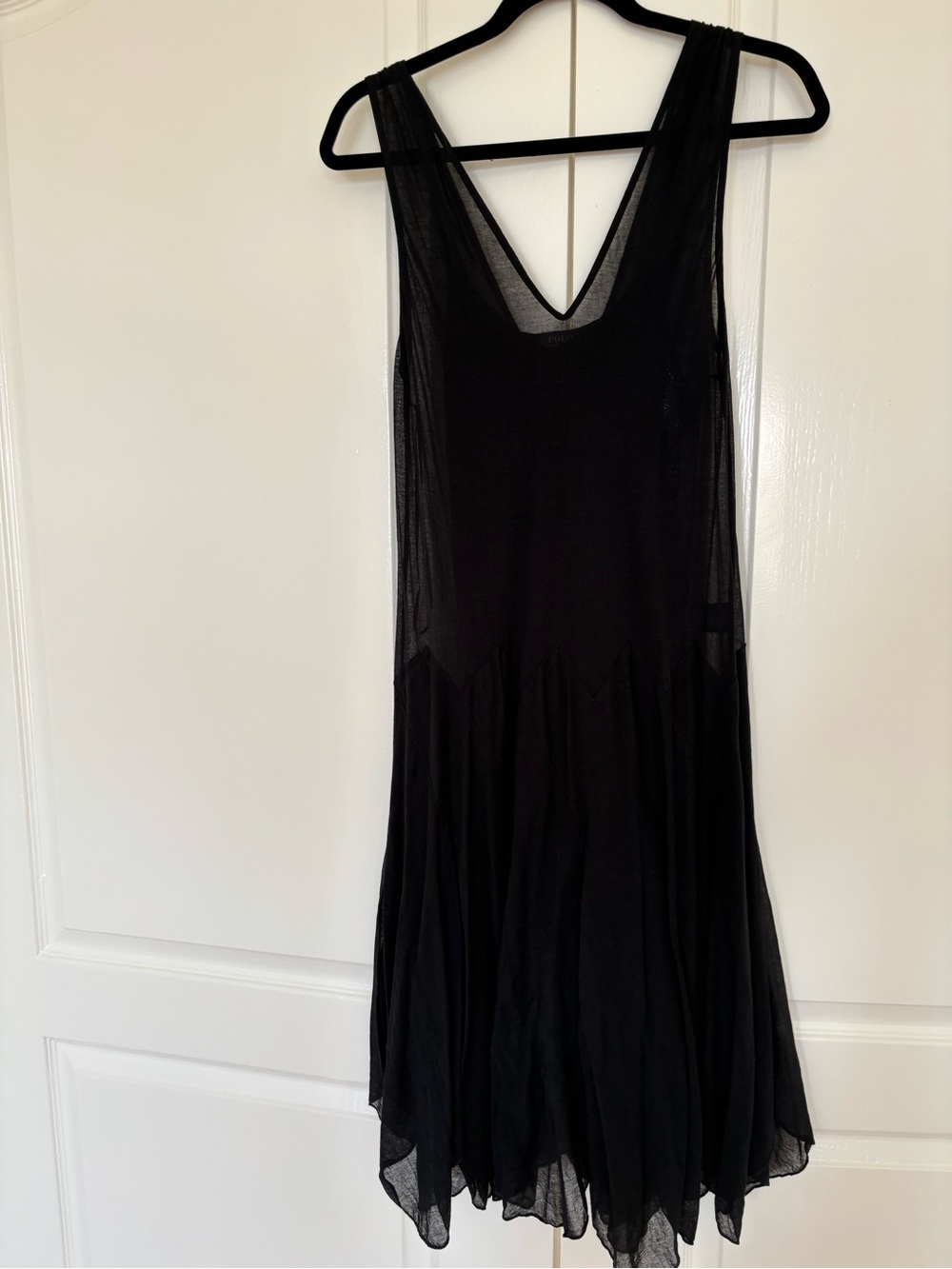 Polo by Ralph Lauren Black Sheer Overlay V-Neck Midi Dress - Picture 3 of 7